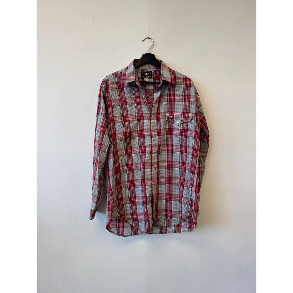 Flying R Ranchwear Shirt Mens Large Red Gray Plaid Western Long Sleeve‎ Made USA
